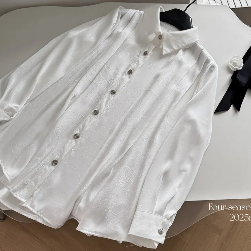 EWQ атласный белый с галстуком-рубашкой летние тонкие свободные солнцезащитные