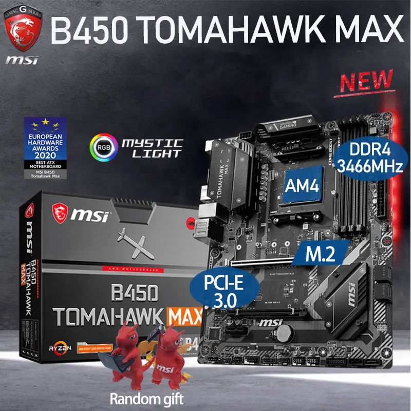 

Socket AM4 MSI B450 TOMAHAWK MAX Motherboard Support AMD Ryzen CPU DDR4 64GB M.2 PCI-E 3.0 SATA GAMING Placa-mãe ATX Desktop New