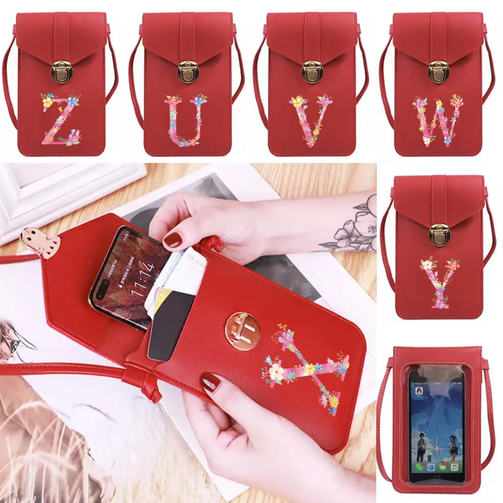 

Touch Screen Cell Phone Bag Universal for Samsung/iPhone/Huawei/LG Mobile Cover Handbag Women Shoulder Bags Pink 26 Letter Print