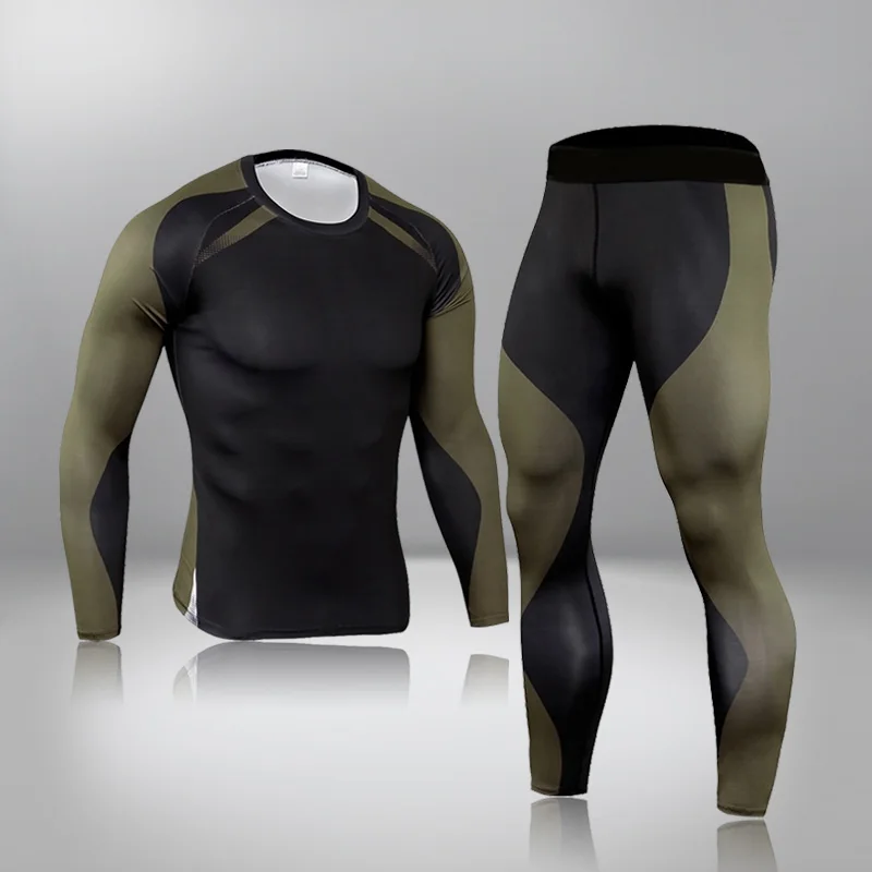 

New Winter Thermal Underwear Set Men's Warm Fitness Compression Sportswear Joggers Tracksuits 2-piece Long Sleeve + Trousers