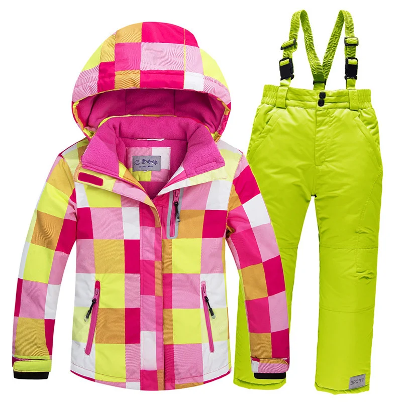 

degrees 2023 Children Ski -30 Suit Set Thick Waterproof Teenage Girl Boy Cold-proof Outdoor Clothes Windproof Winter Suits Kids