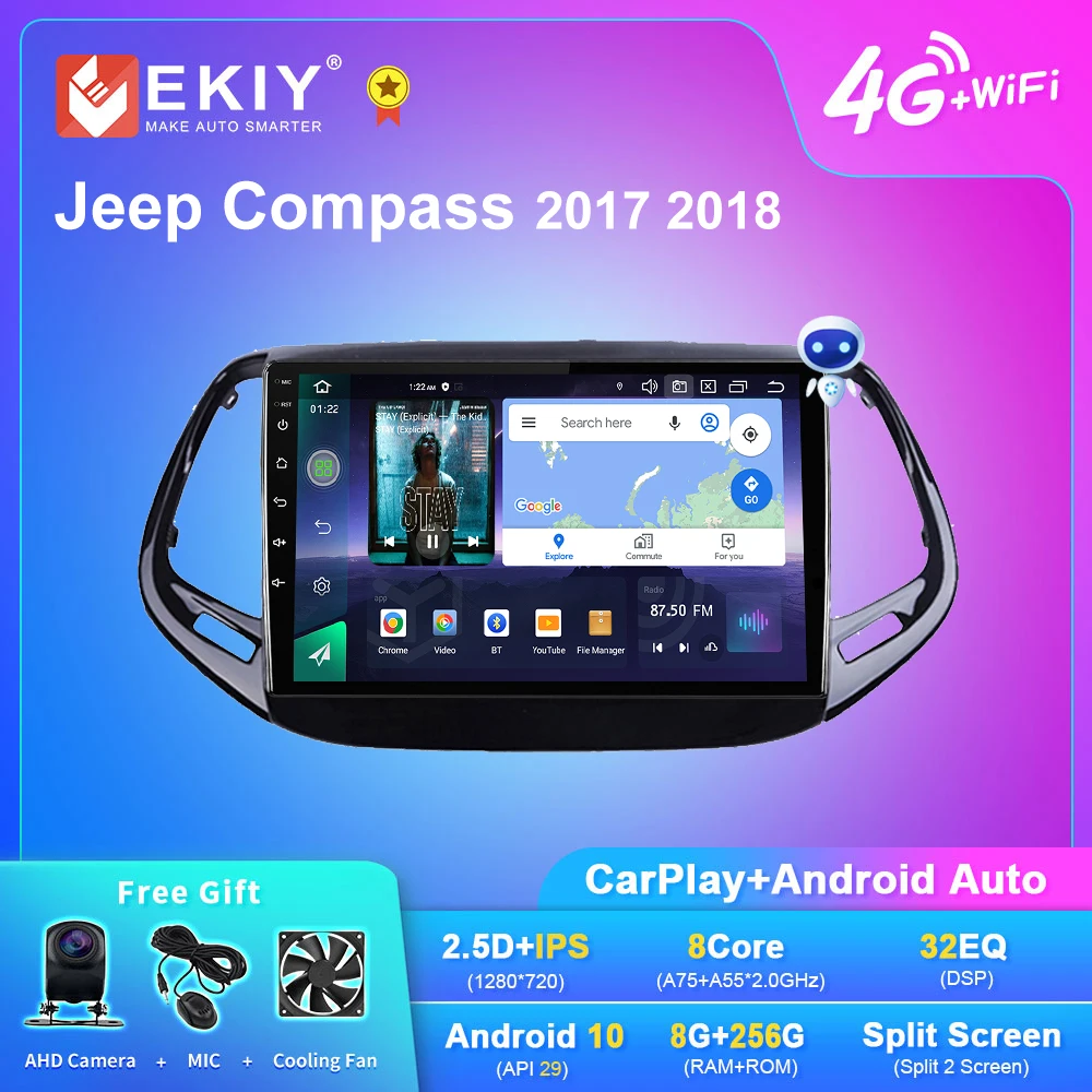 EKIY Q7 Android 10 araba radyo için Jeep pusula 2017 2018 multimedya Video oynatıcı otomatik Stereo GPS navigasyon DSP Carplay 2din DVD