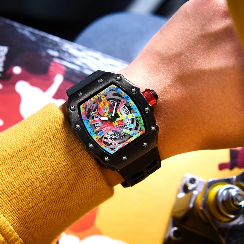 Pаспродажа Часы PINTIME мужские спортивные в стиле хип-хоп, модные с силиконовым резиновым ремешком