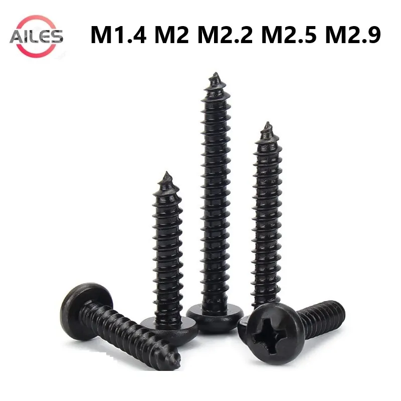 

M1.4 M2 M2.2 M2.5 M2.9 Black 304 Stainless Steel Philips Cross Round Pan Head Self Tapping Wooden Screws Bolts
