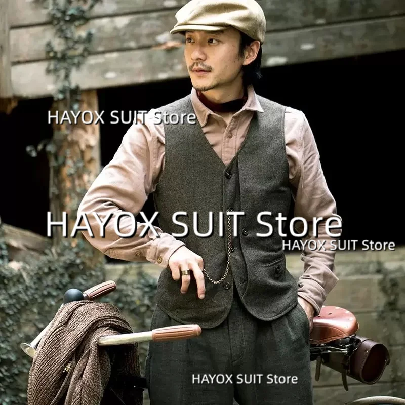 

Men's Suit Vest Single Breasted V-Link British Vintage Casual Chalecos Wedding Groomsmen Party Sleeveless Jackets