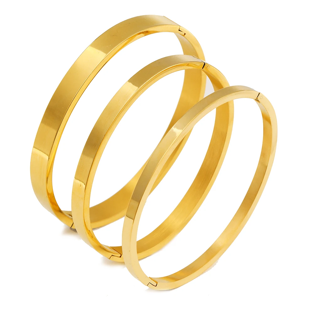 

Beautiful Lovers Bangle Woman Bracelets Stainless Steel Bangles Golden Color Smooth Bangle Woman Jewelry Friendly Gifts