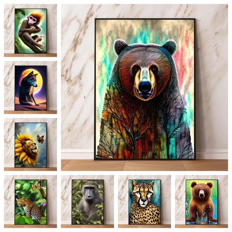 

Poster And Painting Brown Bear Animal Friends Gifts Comics Pictures Modular Prints Wall Art Home Decoration Paintings