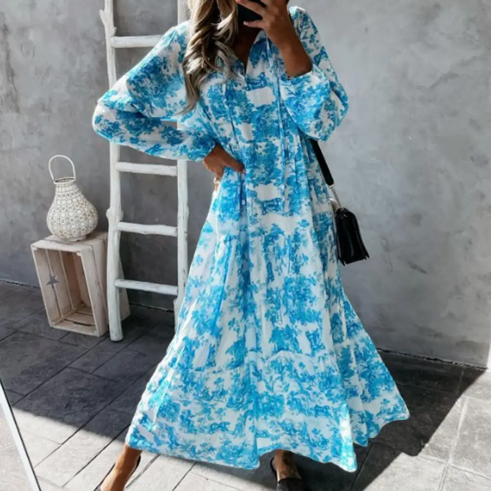 

Women Floral Printed Maxi Dress Long Sleeve Breathable Puff Sleeve Long Sleeve Women Dress Bohemian Party Long Dress Vestidos