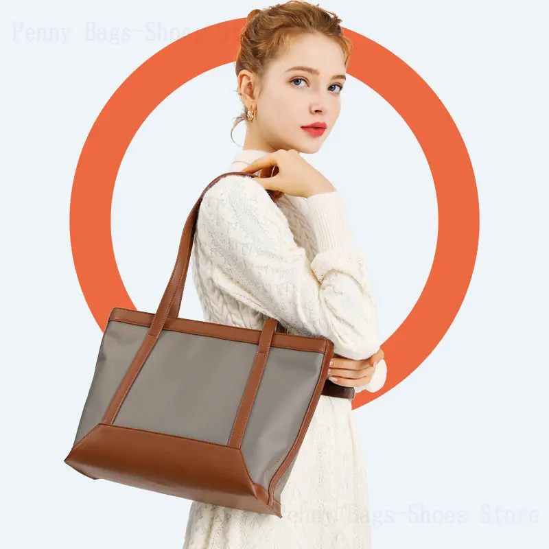 

Large-Capacity Nylon Handbag Women 2023 New Luxury Pu Stitching Fashion Commuter Shoulder Handbag Ladies Women