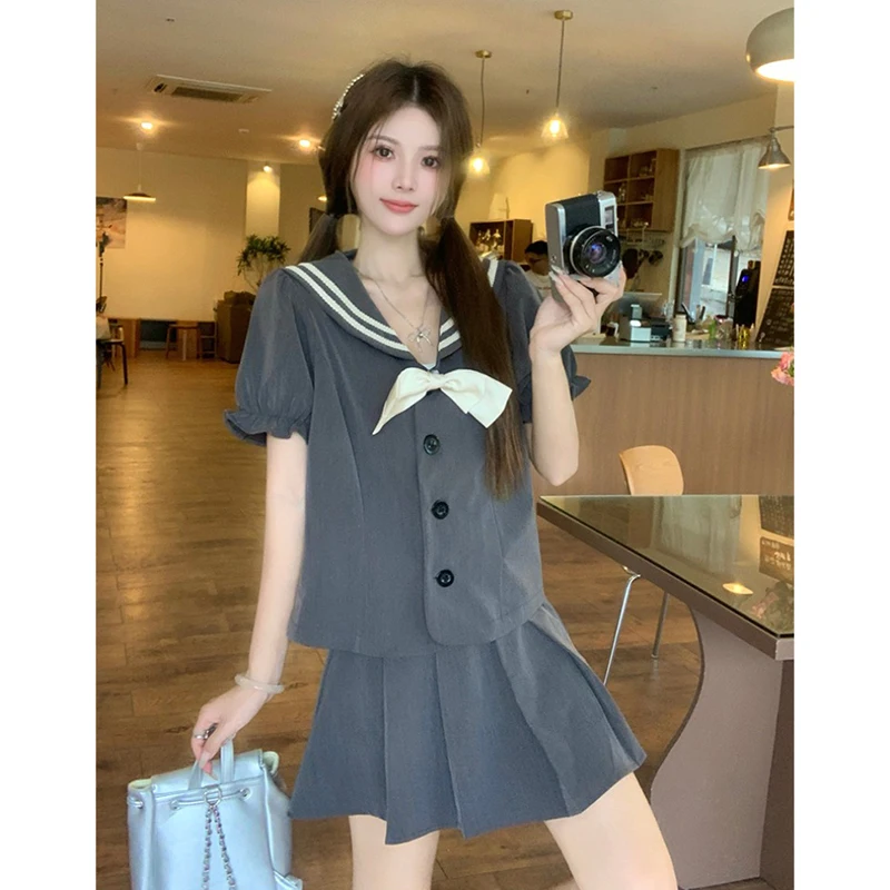 Женский комплект из двух предметов однотонный костюм в стиле преппи с коротким