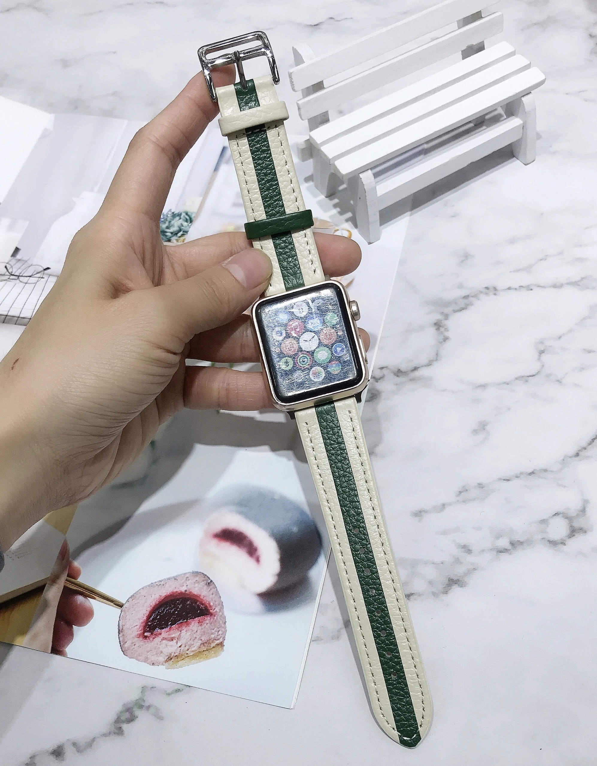 Кожаный ремешок для Apple Watch 7 45 мм 41 iwatch band 6 5 4 SE 44 40 сшитый браслет 3 2 1 42 38 | Наручные
