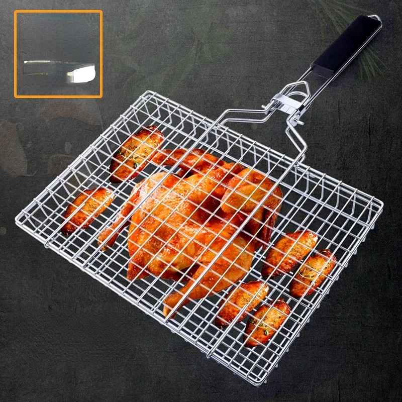 

Grill Basket Grill 304 Stainless Steel Fish Fillet Vegetable Rack with Removable Handle