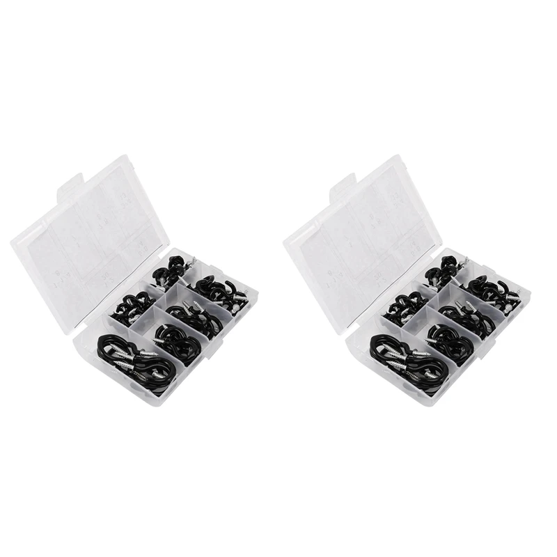 

140 Pcs Black Cup Screw Hooks,6 Size Coated Ceiling Hooks Hanger For Hanging Plants, Mugs, Christmas Lights