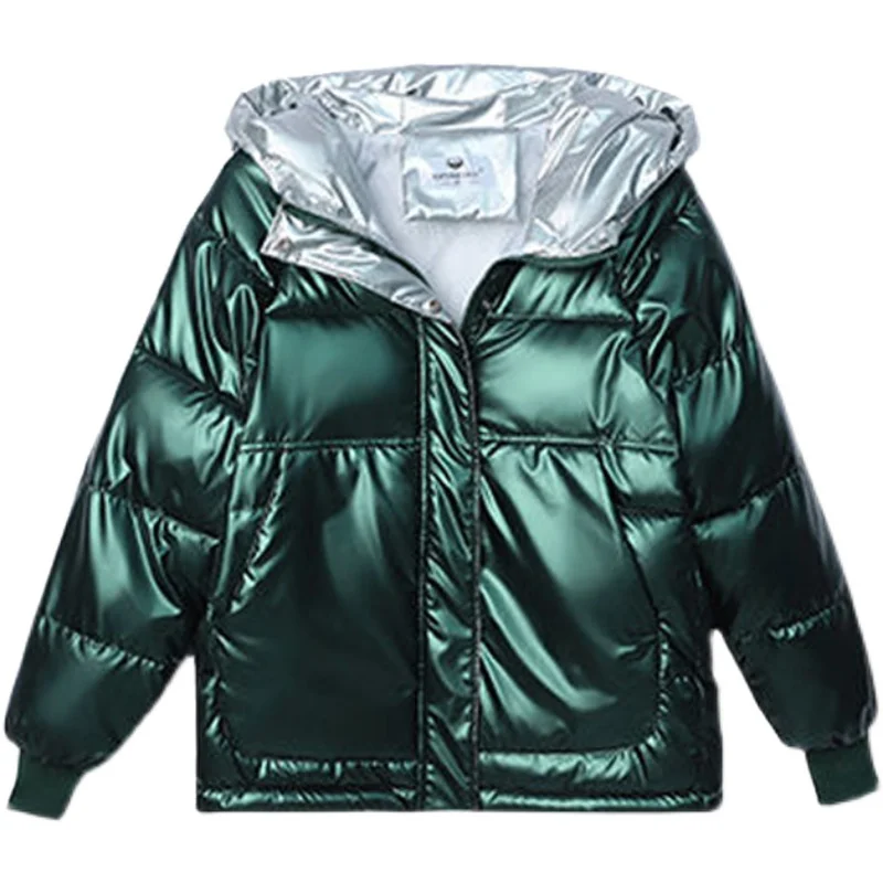 Winter Jacket Women 2022 New Short Parkas Glossy Down Cotton Padded Coats Thick Warm Hooded Autumn Famale Clothing Loose Tops