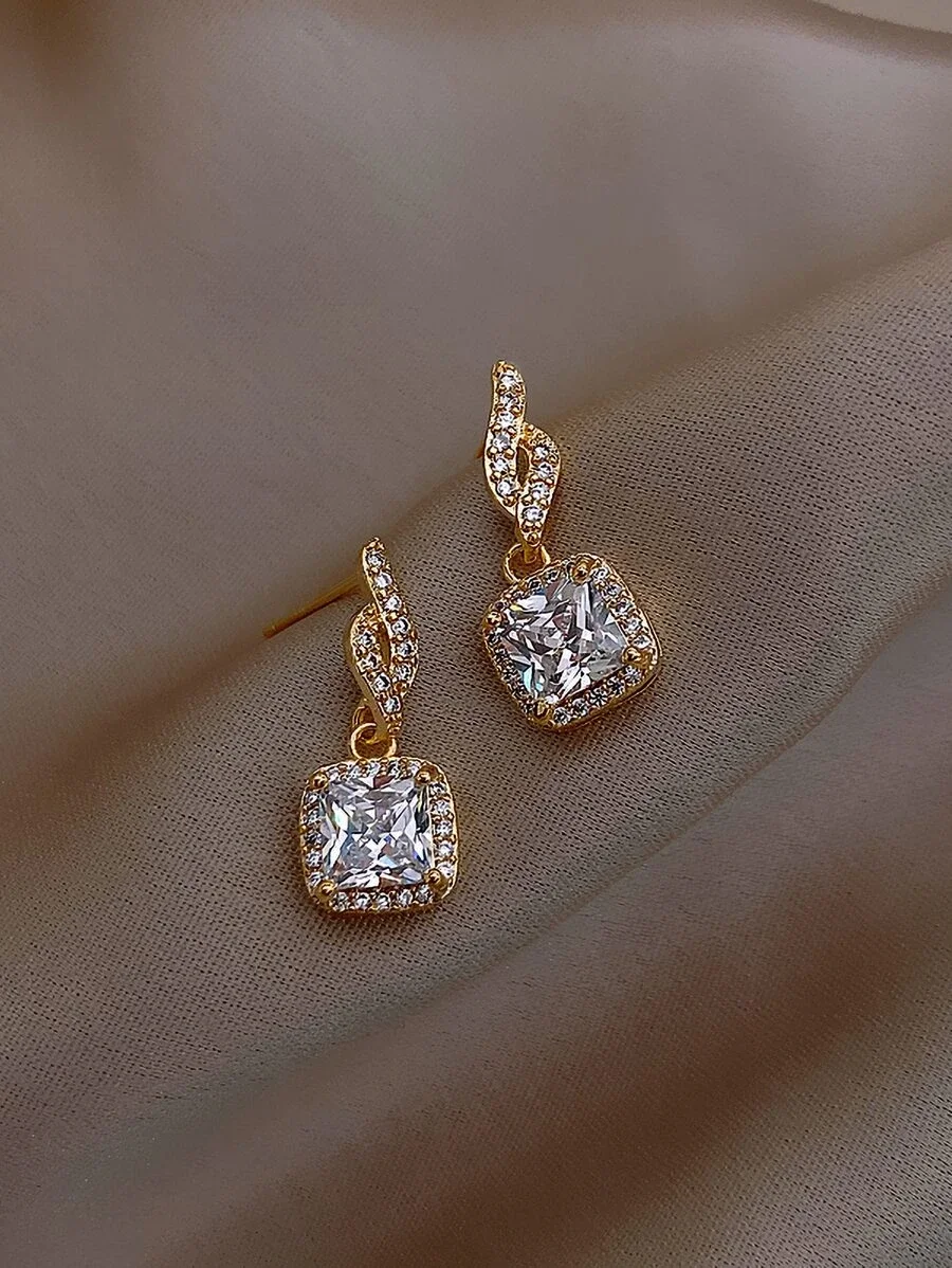 

Rhinestone Geo Drop Earrings for Women Flowers Square Dangle Earrings