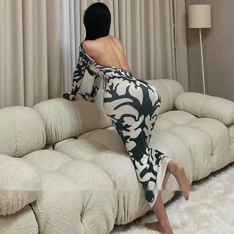 

TVVOVVIN Sexy backless printed long sleeve slim Sheath hip maxi long dress women spring autumn elegant Female robe korean 0MJA