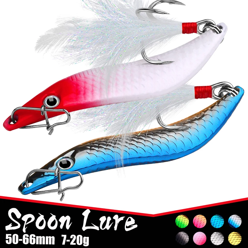 

1 шт. приманка «ложка» 7 г, 10 г, 15 г, 20 г, S-образный металлический блестящий вибрирующий крючок с пером, искусственная жесткая приманка с 3D глаз...