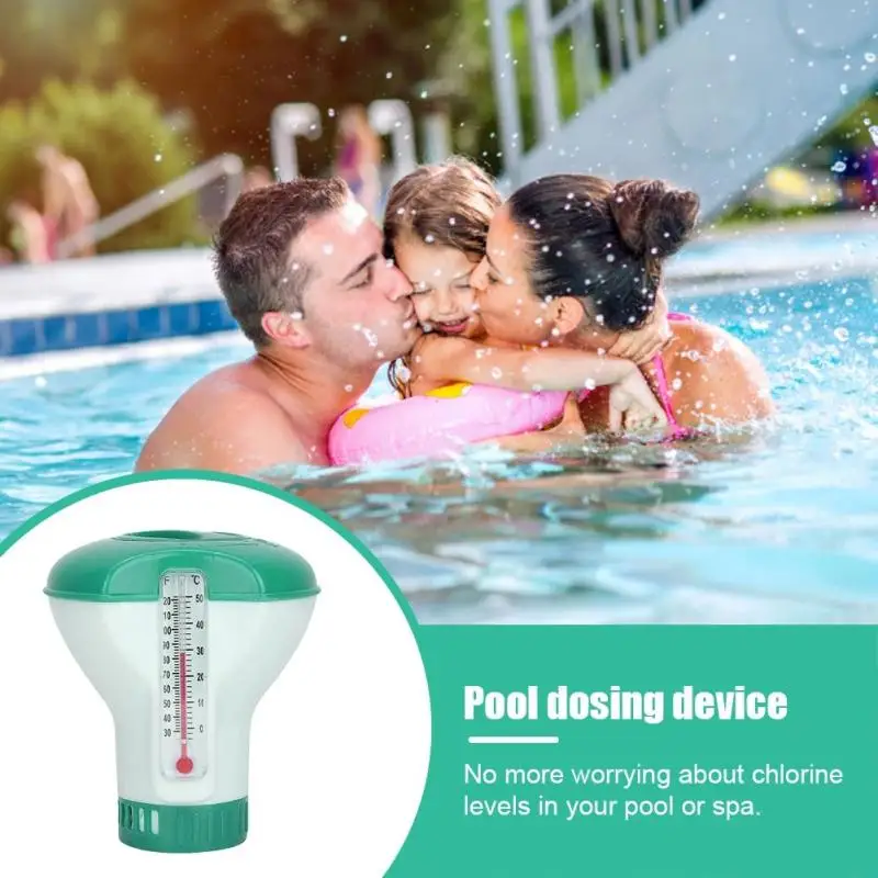 

Swimming Pool Floating Chlorine Dispenser With Thermometer Disinfection Automatic Applicator Pump Swimming Pool Accessories