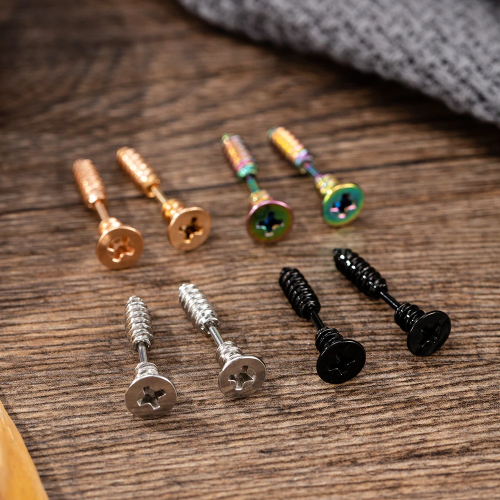 

Punk Stainless Steel Screw Stud Earrings for Men Black Golden Earrings E-girl Pendientes Hombre 2021 Bijoux Jewelry Accessories