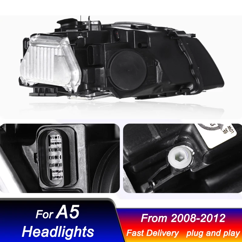 Стильные фары для Audi A5 RS5 2008-2012, новый дизайн, полностью светодиодные DRL, динамические указатели поворота, биксеноновые линзы, комплект фар в сборе. (art.: 3920d85540cf2) - 3920d85540cf2