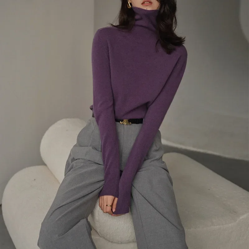 Модный внутренний свитер поло/черепашкового воротника женский осенне-зимний