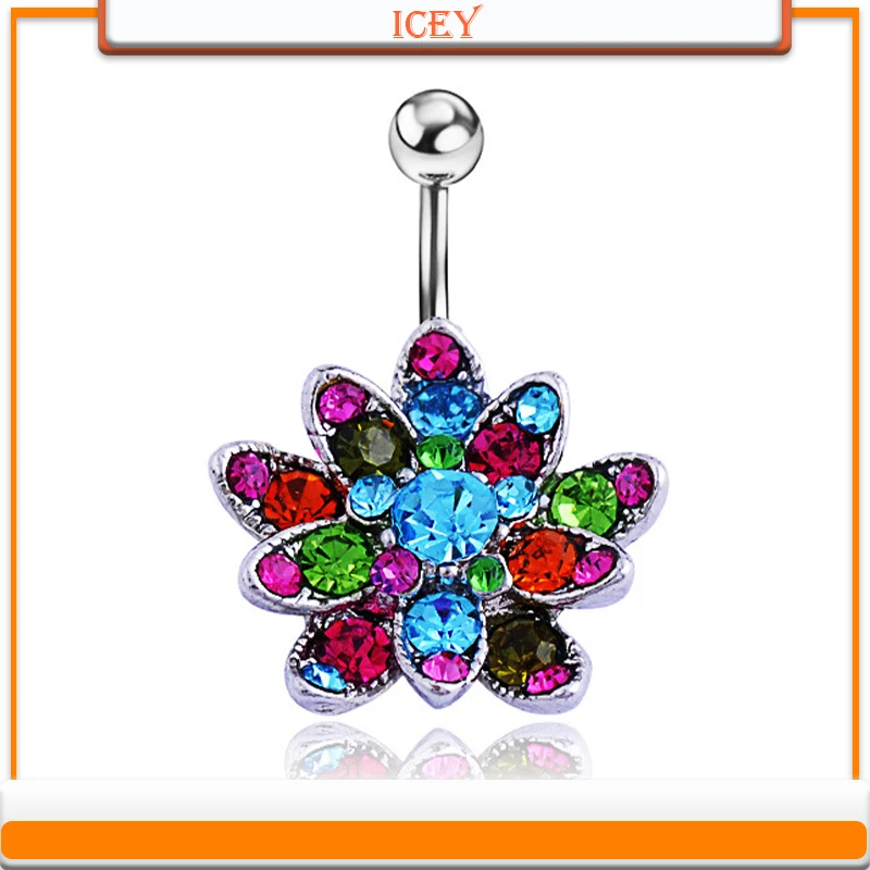 

1pc lotus belly ring flowers navel stud crystal belly navel jewelry rhinestones belly button ring Zinc alloy belly body jewelry