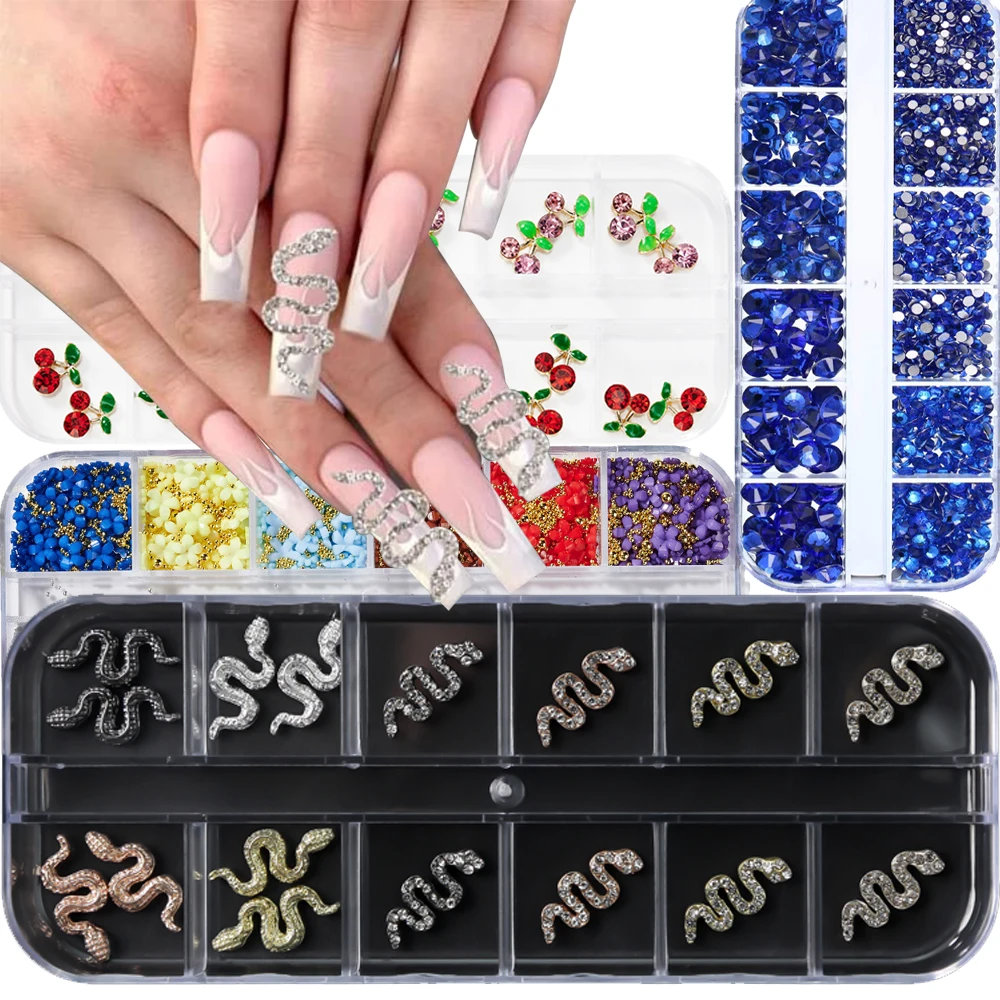 

3D Snake-Shape Nail Art Charms with Rhinestones,Zircon Gold & Sliver Metal Diamond Gems Wave Snake Nail DIY Crafts Decoration