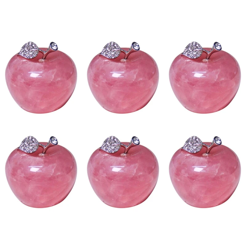 

6Pcs Natural Rose Quartz Pink Apple For Couple Decorations Home Decoration Study Room Decoration DIY Gift