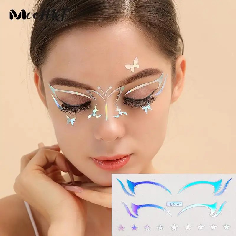 

1Sheet Laser Face Sticker Glitter Tattoo Sticker Art Sticker Waterproof Temporary Tattoo Face Lace Makeup Sticker Eye Decal