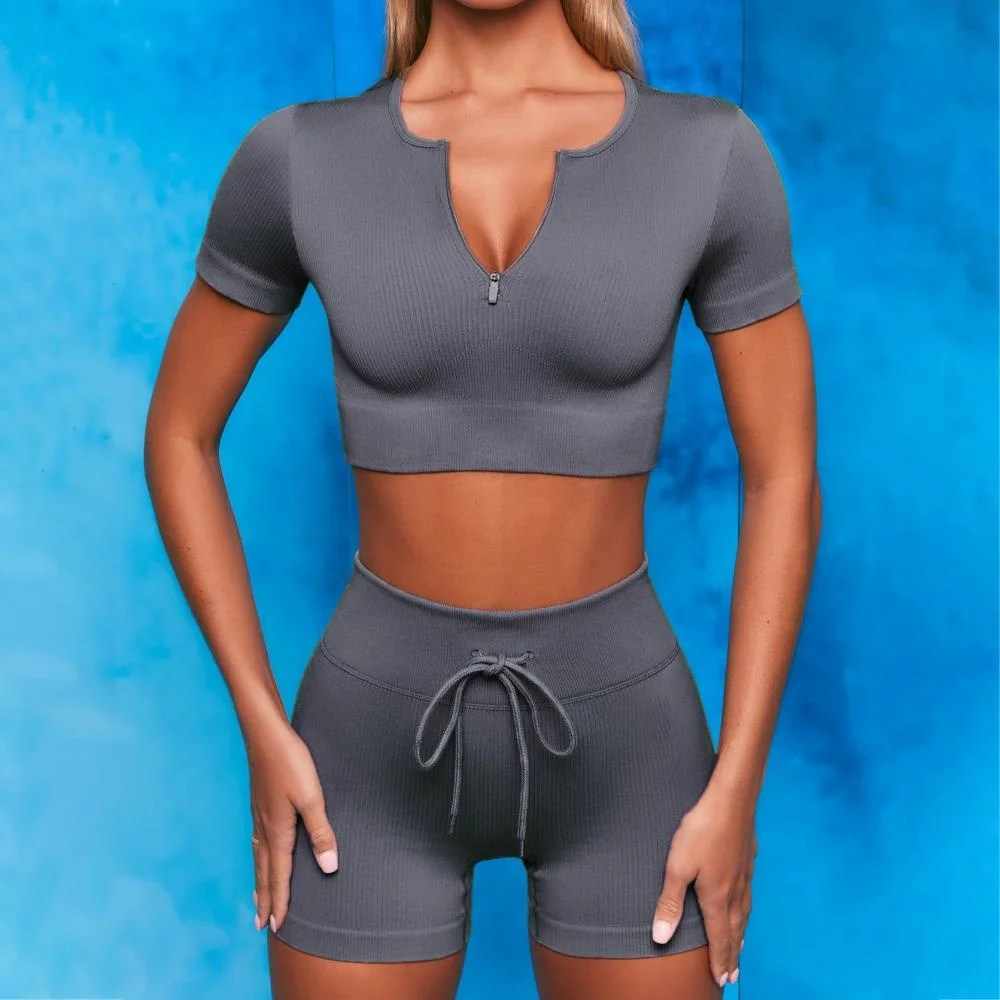 

Seamless Gym Set Fitness for Women Yoga Set Sports Suit Push Up Shirts High Waist Gym Shorts 2 Pieces Femme Running Sportswear