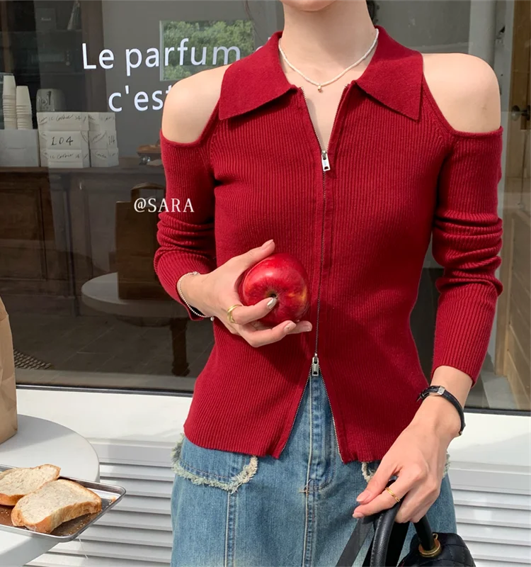 Модный шикарный свитер с открытыми плечами новинка весны облегающие корейские