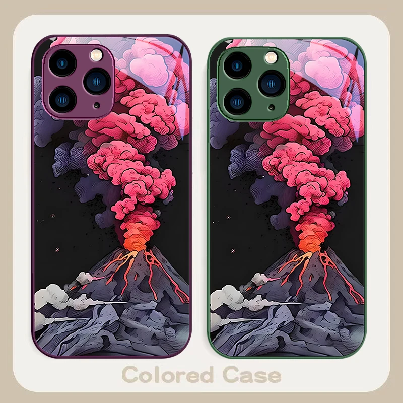 Simple Pink Volcanic Grey purple For Iphone 16 Plus 15 14 13 12 Mini 11 Pro Max X XS XR 7 8 2022 Tempered Glass Phone Case