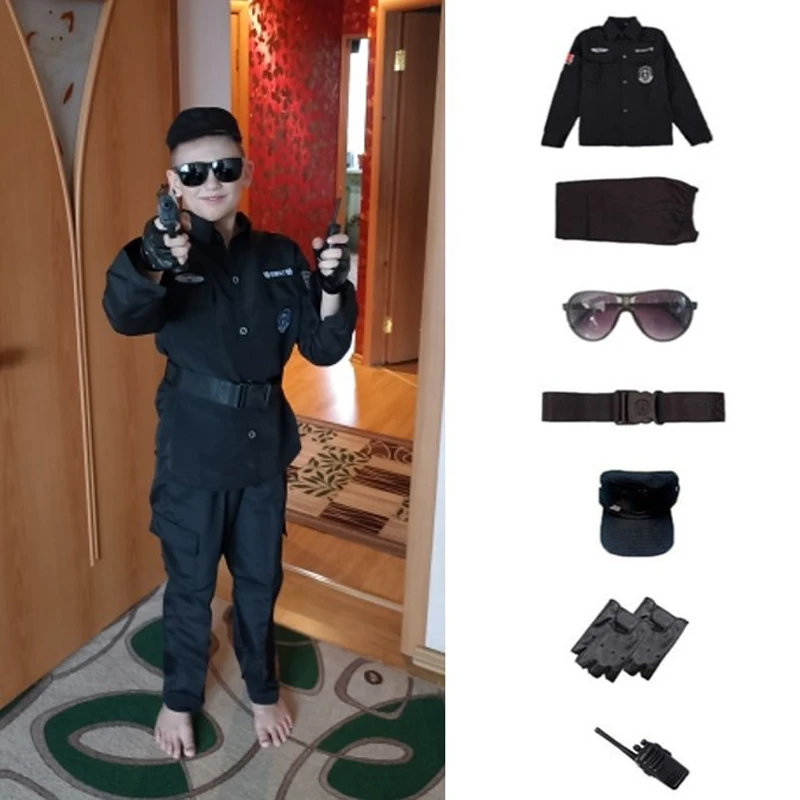 Kid's Police Cosplay Costumes Police Uniforms Fbi Halloween Kids Carnival Boys Swat Army Police Soldiers 7 Pieces set 110-160Cm