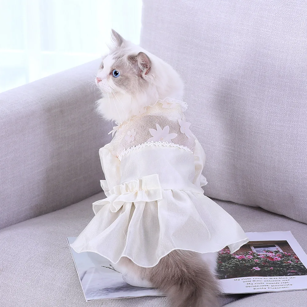 

Cat Clothes Pets Little Flower Bubble Skirt Lovely Princess Dress Summer Clothing for Cats Breathable Cool Gauze Purity Costume