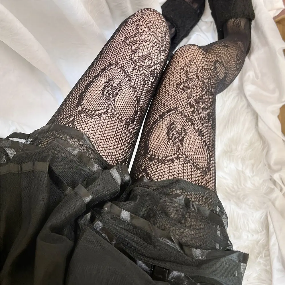 Эластичные милые нейлоновые женские колготки с цветочным рисунком кружевные