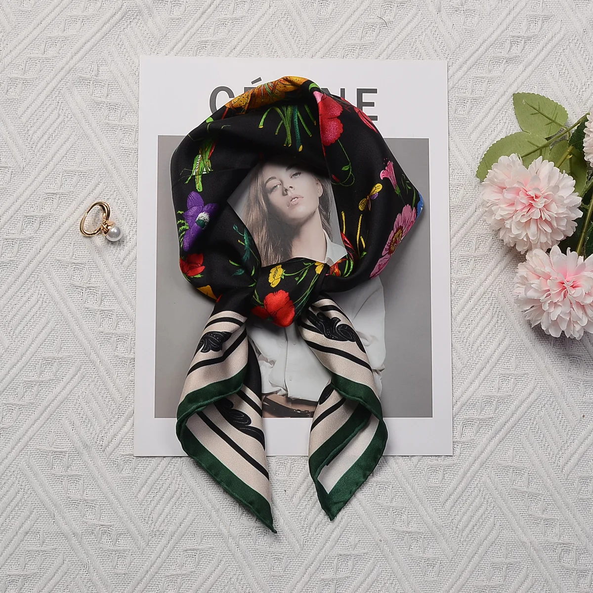 70CM Natural Silk Scarf Women Luxury Brand Fashion Women's Turban 100% Silk Handkerchief Square Neck Scarf Hijab Female