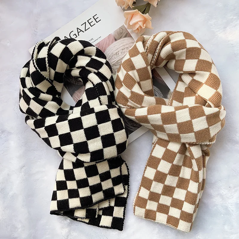 

NY Brand Knitted Scarf Plaid Soft Designer Simple Female Autumn and Winter Street All-match Black and White Grid Student Gift