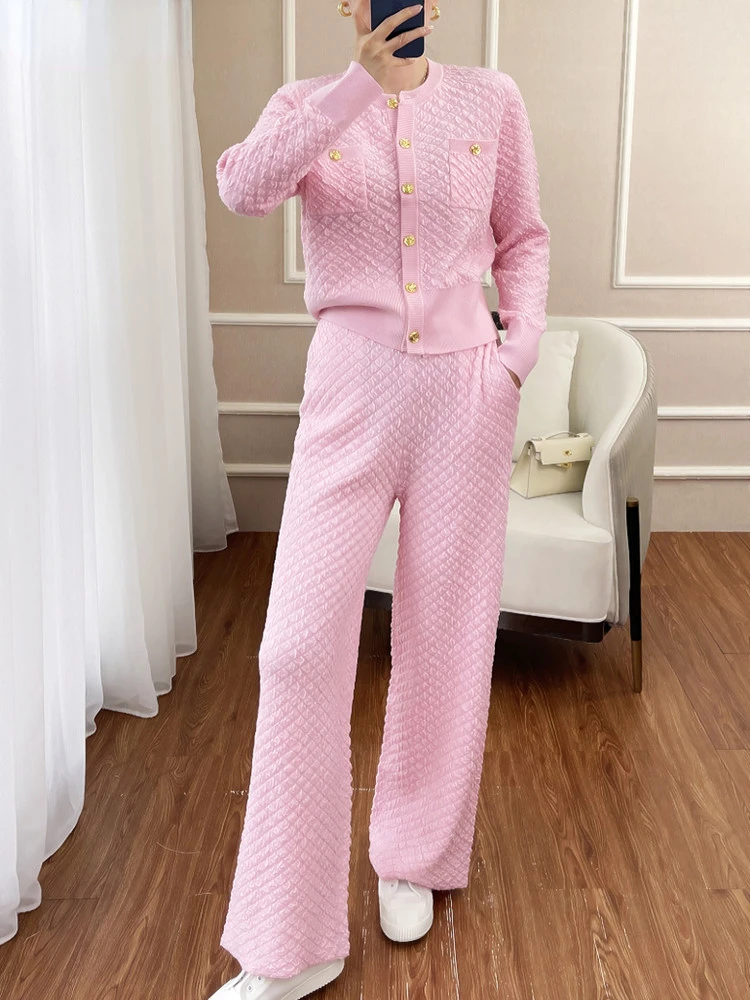 

New Autumn Winter Knitted Sweater Two Piece Sets Women Korean Fashion Long Sleeve Cardigan + Wide leg Pants Women's Tracksuit