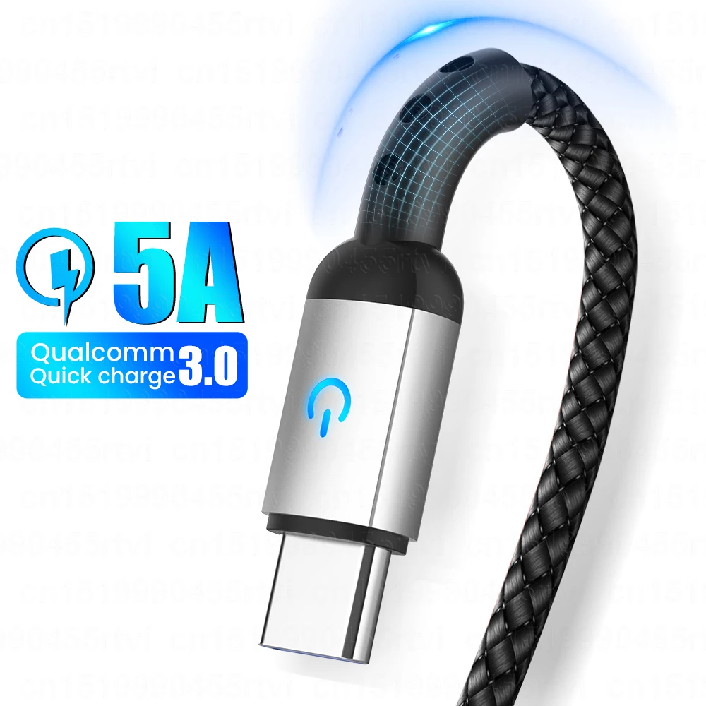 

5А 40 Вт USB Type C кабель LED Быстрая зарядка для Huawei Mate 40 Pro Xiaomi S9 USB C кабель зарядное устройство шнур для Samsung Galaxy S20 S21