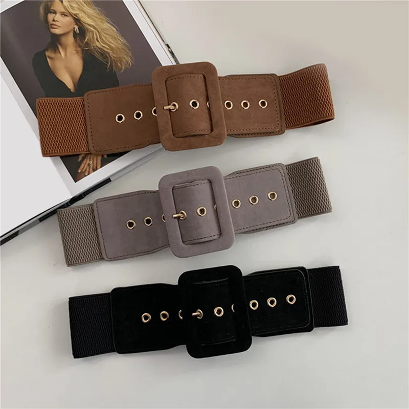 

2022 New Elasticity Wide Women's Belt Fashion Solid Color Pin Buckle Belts Pair With Down Jacket Versatile Wide Waistband Female