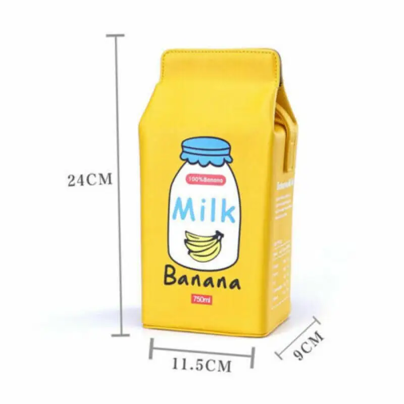 Women Girls Kawaii Milk Box Carton Purse Pu Leather Portable Handbag Crossbody Shoulder Bag