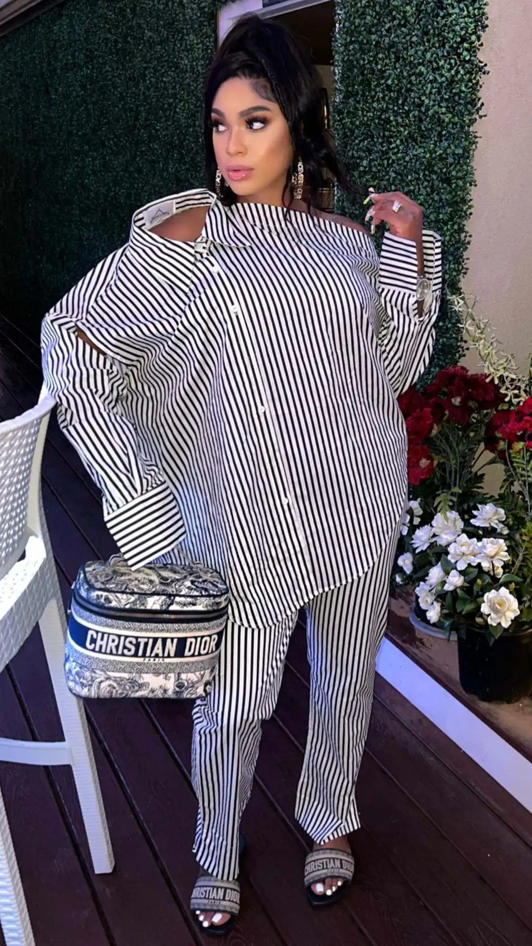 

Two Piece Set Women Autumn Striped Long Sleeve Irregular Collar Shirt Tops and Pant Suits 2022 Streetwear Chic Sets Outfits