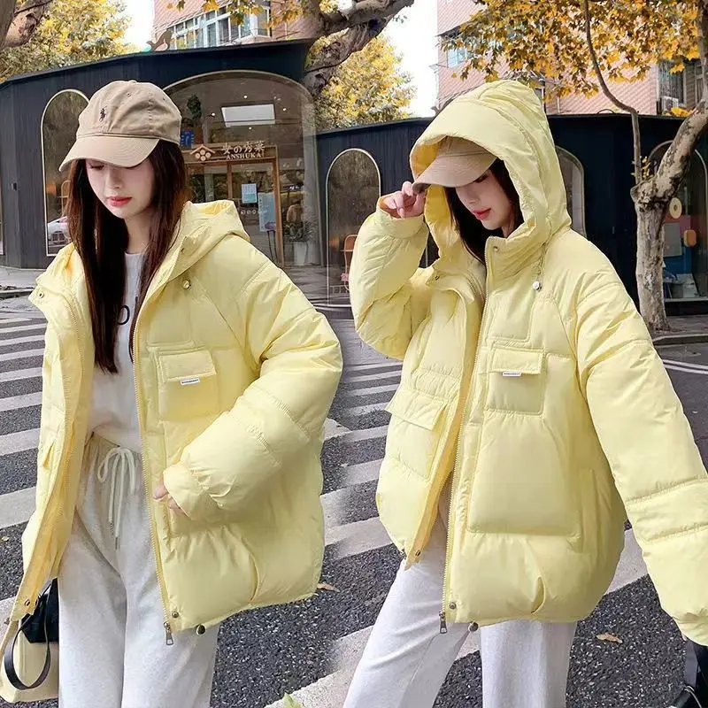 2023 New Women Winter Coat Thickened Warm Cotton Coat Solid Color Down Jacket Loose Casual Jacket