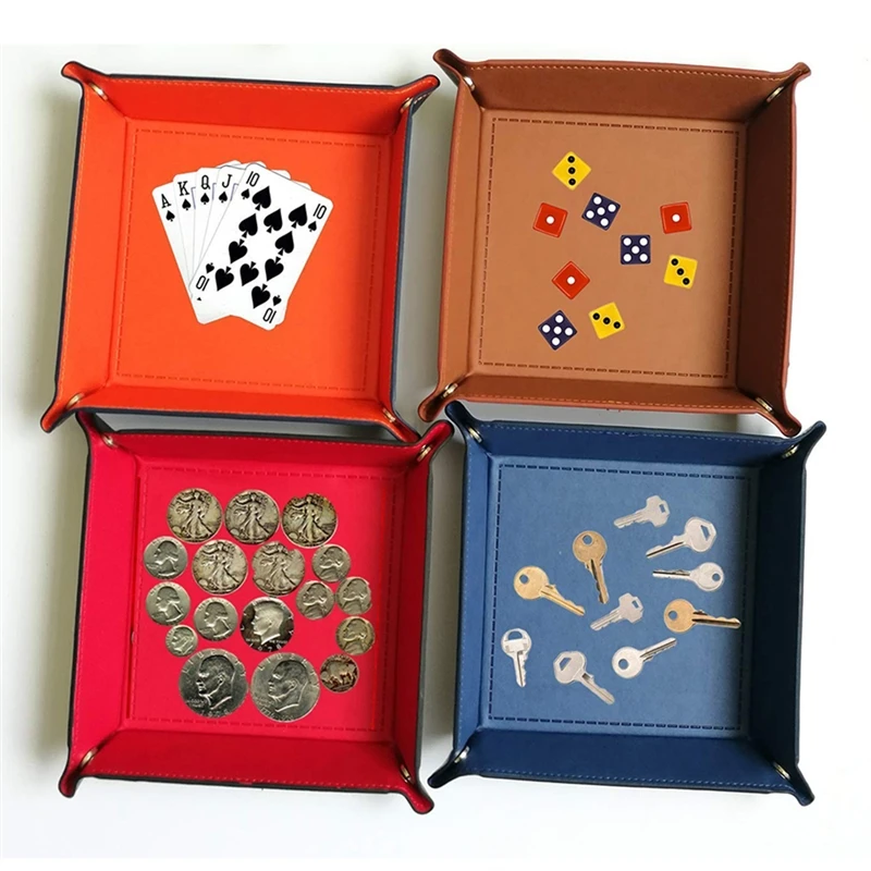 

Foldable Storage Box PU Leather Square Tray For Dice Table Games Key Wallet Coin Box Tray Desktop Storage Box Trays Decor