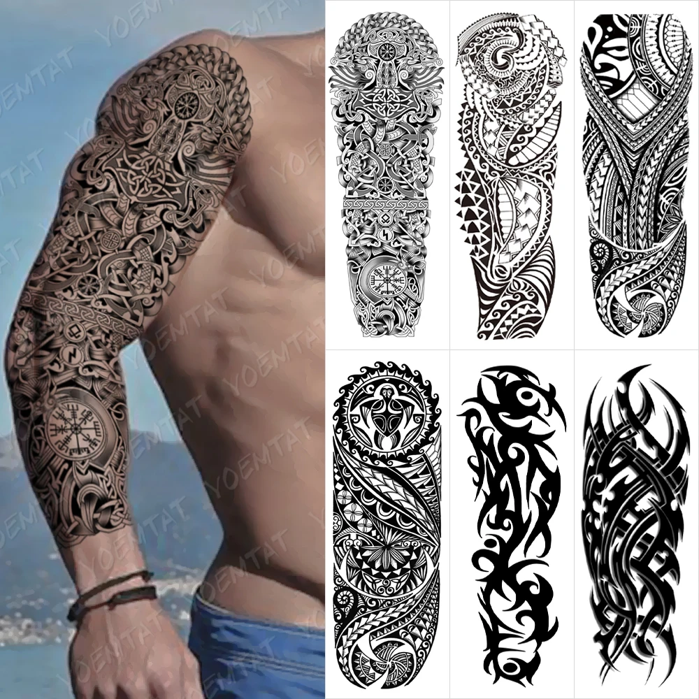 

6 PCS Large Arm Sleeve Tattoo Lion King Rose Waterproof Temporary Tatoo Sticker Wild Wolf Tiger Men Full Skull Totem Fake Tatto
