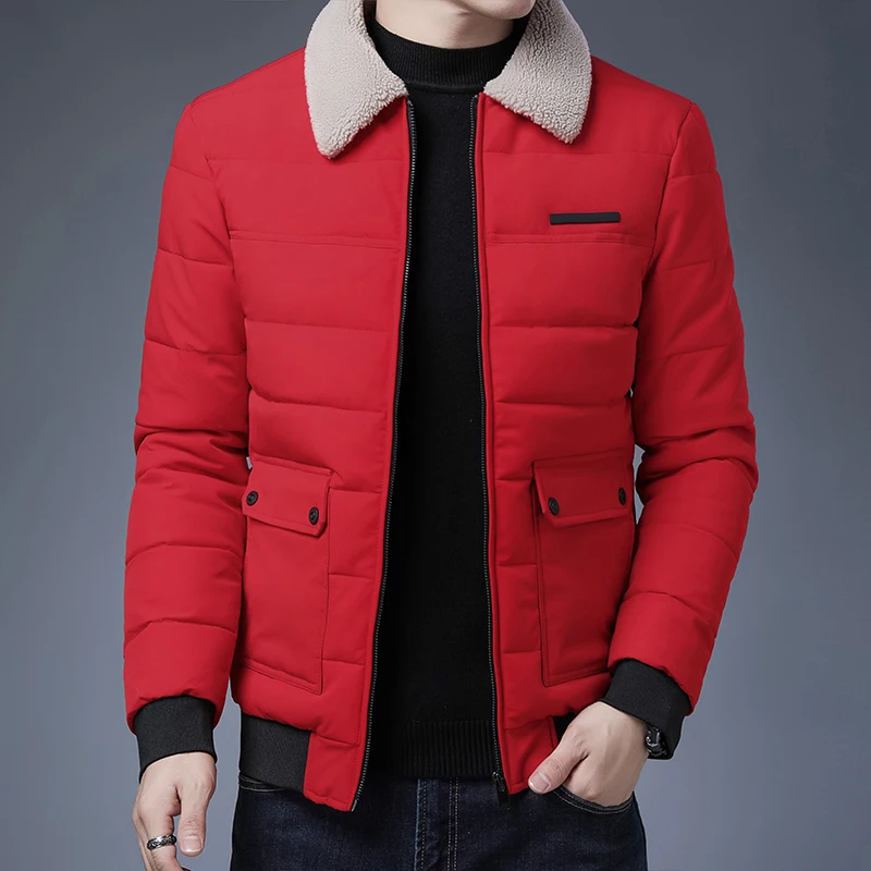 Autumn Winter Leisure Fashion City Handsome Men Jacket Wool Lapel Zipper Cotton   Warm Waterproof European Simple Large Men Wear