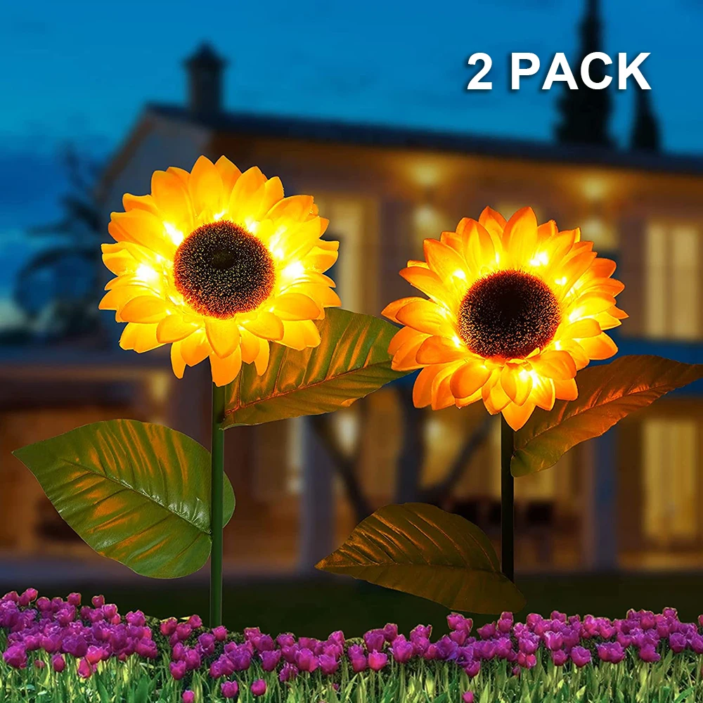 

2 Pack Sunflowers Solar Lamps for The Garden and Vegetable Patch Christmas Decorations 2022 Waterproof Outdoor Led Lawn Lights