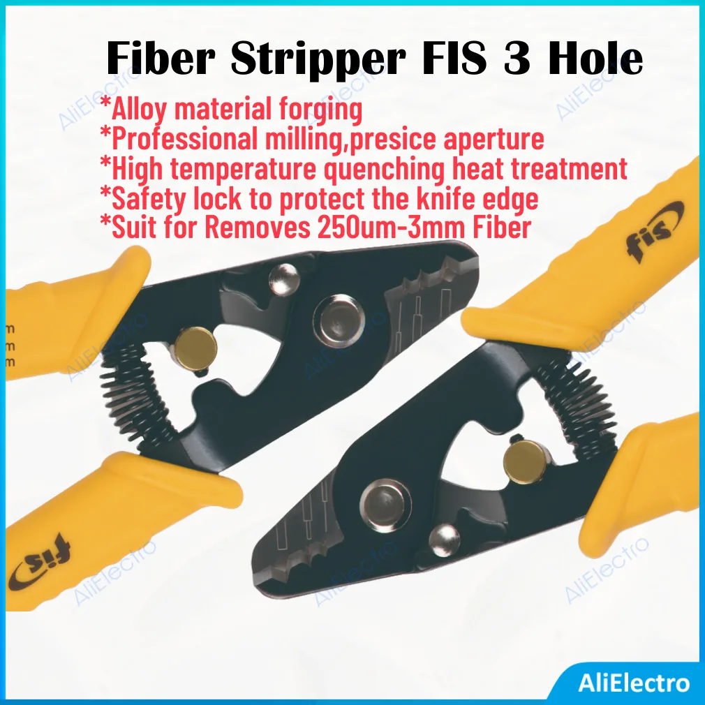 

Fiber Optic Fiber Stripper FIS 3 Hole Optical Wire Cable Stripping Tools Fiber Cutting Pliers Suit for Removes 250um-3mm Fiber