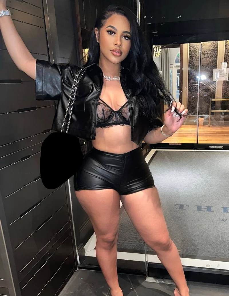 

WUHE Faux Leather Women's Set Short Sleeve Shirt and Shorts Suit 2023 Summer PU Street Two 2 Piece Set Outfits Tracksuit