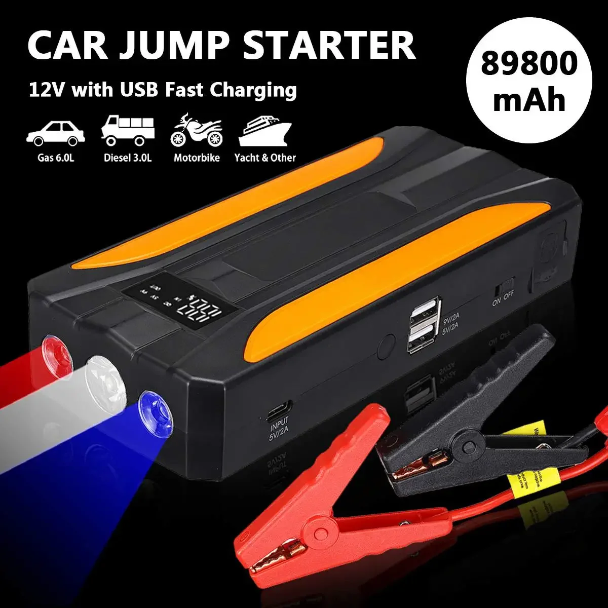 

Car Jump Starter Bank w/ LED Flashlight LCD Percentage Auto Emergency Booster Car Starting Device